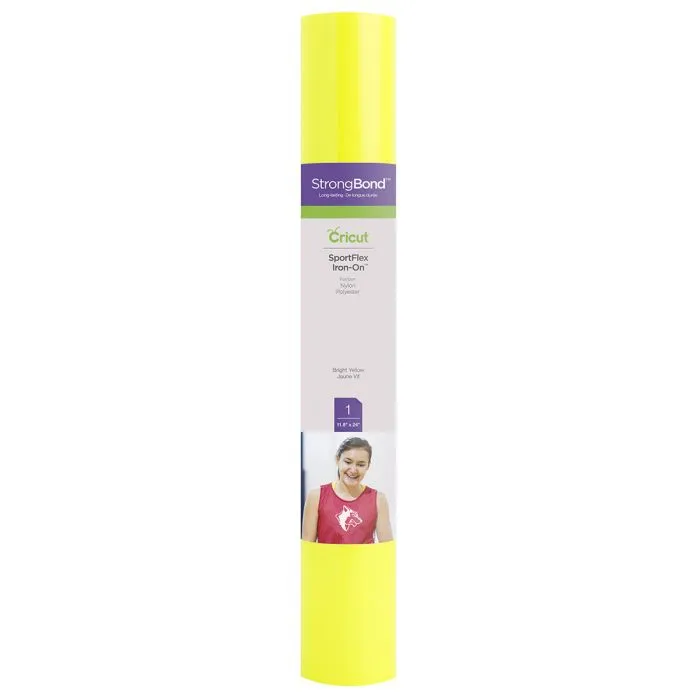 2004430 - Cricut Sportflex Iron-On 29X60cm (Bright Yellow) - Cricut SportFlex Iron-On, Yellow, Vinyl, Indoor, 609.6 mm, 279.4 mm