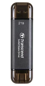 TRANSCEND 2 TB ESD310C USB3.2 TYPE A & C (USB 10Gbps) OTG COMPACT PORTABLE SSD - Read 1050MB/s Write 950 MB/s - Black - Transcend TS2TESD310C, 2 TB, USB Type-A to USB Type-C, 3.2 Gen 2 (3.1 Gen 2), 1050 MB/s, Black