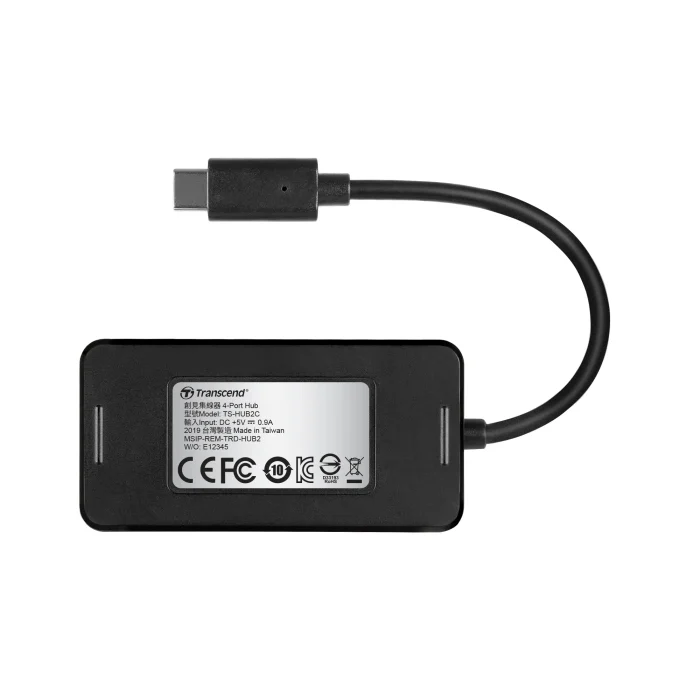 TRANSCEND USB TYPE C 4 PORT USB 3.1 HUB - BUS POWERED - Transcend HUB2C, USB 3.0 (3.1 Gen 1) Type-C, USB 3.2 Gen 1 (3.1 Gen 1) Type-A, 5000 Mbit/s, Black, CE/FCC/BSMI/KC, USB