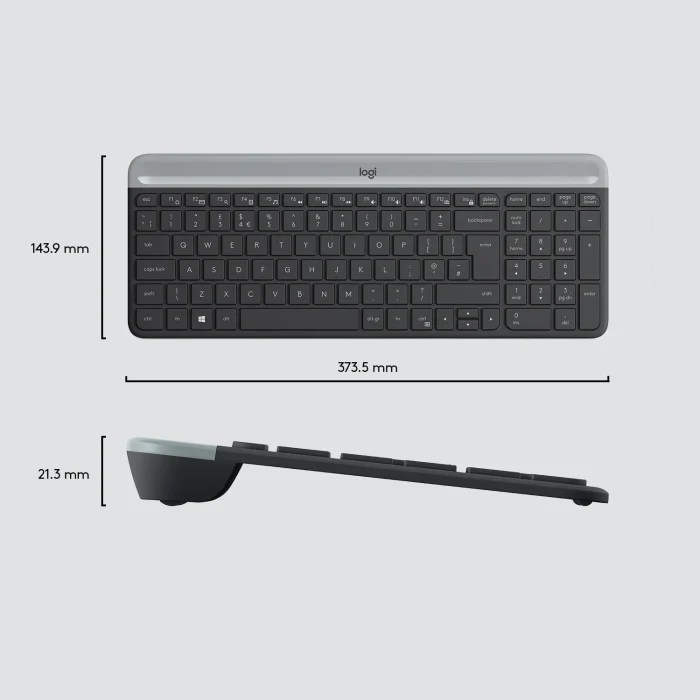 Logitech Wireless Keyboard and Mouse Combo MK470 (GRAPHITE) 2-Year Limited Hardware warranty - Logitech MK470 Slim Combo, Full-size (100%), Wireless, RF Wireless, QWERTY, Graphite, Mouse included