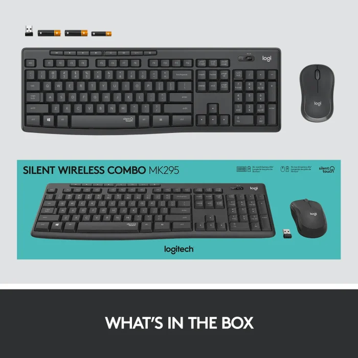 920-009800 - LOGI MK295 Wireless keyboard and mouse Combo Desktop Silent GRAPHITE - Logitech MK295 Silent Wireless Combo, Full-size (100%), USB, QWERTY, Graphite, Mouse included