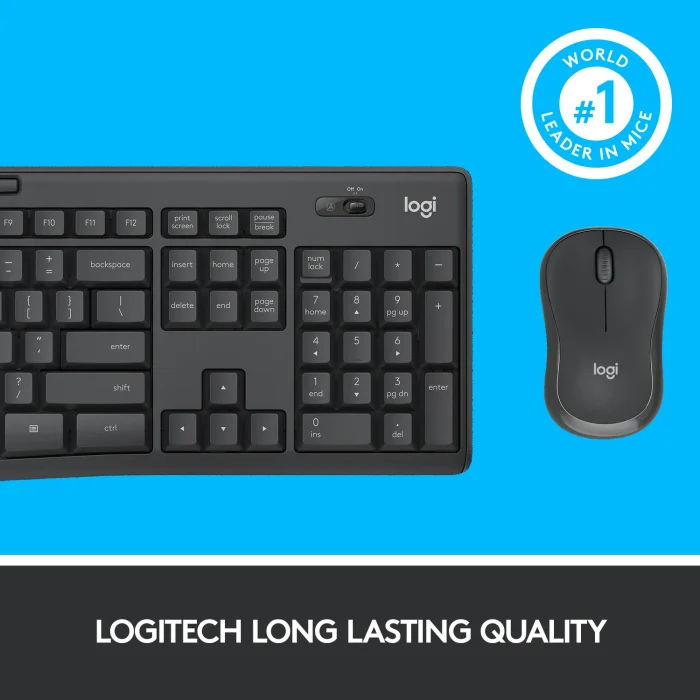 920-009800 - LOGI MK295 Wireless keyboard and mouse Combo Desktop Silent GRAPHITE - Logitech MK295 Silent Wireless Combo, Full-size (100%), USB, QWERTY, Graphite, Mouse included