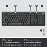 920-009800 - LOGI MK295 Wireless keyboard and mouse Combo Desktop Silent GRAPHITE - Logitech MK295 Silent Wireless Combo, Full-size (100%), USB, QWERTY, Graphite, Mouse included