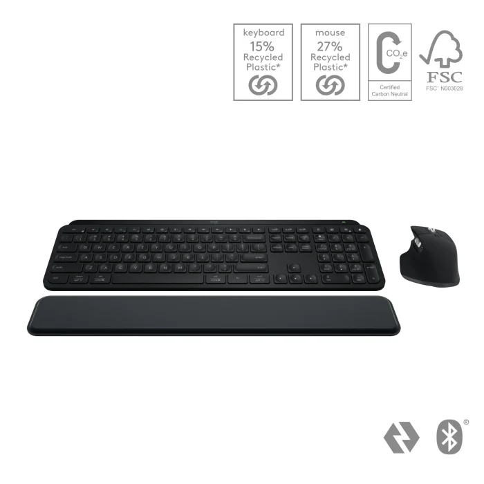 920-011614- Logitech MX Keys S Perfomance Combo: MX Master 3S; MX Keys S & MX Palm Rest- GRAPHITE - Logitech MX Keys S Combo, Wireless, RF Wireless + Bluetooth, Scissor key switch, QWERTY, LED, Graphite