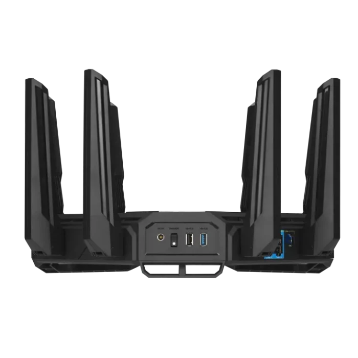 ASUS ROUTER/Gaming/WiFi7/1032+2882+5764Mbps/2.4GHz3x3/5GHz2x2/6GHz2x2/1xWAN(10G)/1xWAN(2.5G)/3xLAN/1xUSB/AiMesh/AiProtection/VPN - ASUS ROG Rapture GT-BE98, Wi-Fi 7 (802.11be), Quad-band (2.4 GHz / 5 GHz-1 / 5 GHz-2 / 6 GHz), Ethernet LAN, Black, Tabletop router