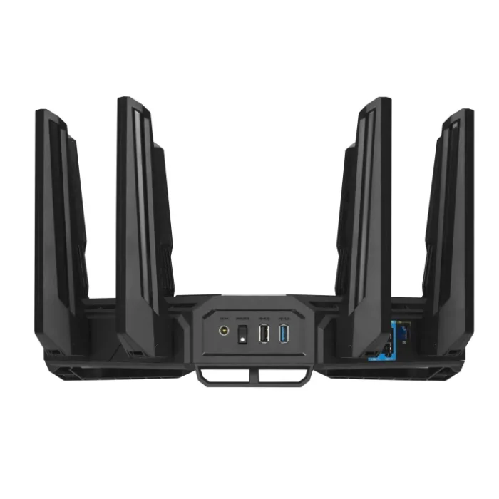 ASUS ROUTER/Gaming/WiFi7/1032+2882+5764Mbps/2.4GHz3x3/5GHz2x2/6GHz2x2/1xWAN(10G)/1xWAN(2.5G)/3xLAN/1xUSB/AiMesh/AiProtection/VPN - ASUS ROG Rapture GT-BE98, Wi-Fi 7 (802.11be), Quad-band (2.4 GHz / 5 GHz-1 / 5 GHz-2 / 6 GHz), Ethernet LAN, Black, Tabletop router