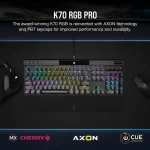 Corsair K70 RGB PRO Mechanical Gaming Keyboard - CHERRY MX SPEED Silver Keyswitches - Black - Corsair K70 RGB PRO, Full-size (100%), USB, Mechanical, QWERTY, RGB LED, Black