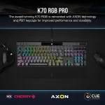 Corsair K70 RGB PRO Mechanical Gaming Keyboard - CHERRY MX SPEED Silver Keyswitches - Black - Corsair K70 RGB PRO, Full-size (100%), USB, Mechanical, QWERTY, RGB LED, Black