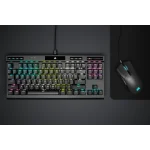 Corsair K70 RGB TKL Optical-Mechanical Gaming Keyboard; Backlit RGB LED; CORSAIR OPX Keyswitches; Black - Corsair  K70 TKL Champion serijos klaviat?ra (CH-911901A-NA), Tenkeyless (80 - 87%), Opto-mechanical key switch, RGB LED