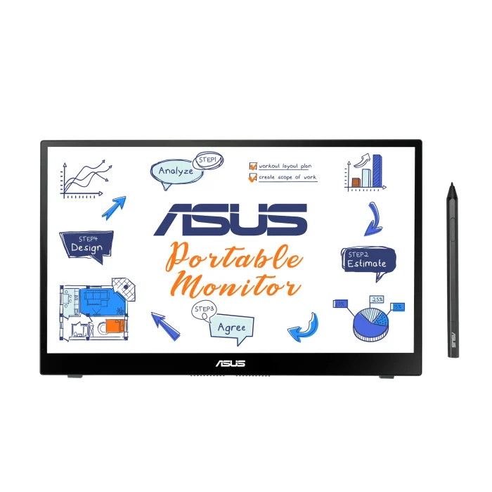 ASUS ZenScreen Ink|MB14AHD portable monitor | 14'' |FHD (1920 x 1080) | IPS | 10-point touch | Stylus Pen | USB-C® | Micro HDMI - ASUS MB14AHD, 35.6 cm (14"), 1920 x 1080 pixels, Full HD, LCD, 5 ms, Black