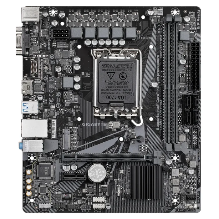 GIGABYTE Motherboard Intel® H610 Chipset for LGA 1700; 2x DDR4; 1x M2; D-Sub/HDMI; mATX - Gigabyte H610M H V3 DDR4 Motherboard - Supports Intel Core 14th CPUs, 4+1+1 Hybrid Phases Digital VRM, up to 3200MHz DDR4, 1xPCIe 3.0 M.2, GbE LAN, USB 3.2 Gen 1, Intel, LGA 1700, Intel® Celeron®, Intel® Core™ i3, Intel® Core™ i5, Intel® Core™ i7, Intel® Core™ i9,..., LGA 1700, DDR4-SDRAM, 64 GB