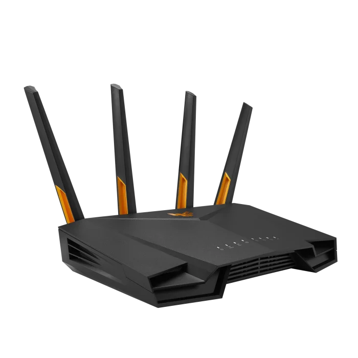ASUS ROUTER/Gaming/2402Mbp+574Mbps/2.4GHz2x2/5GHz2x2 /1xWAN/4xLAN/. 1xUSB/AiMesh/AiProtection/VPN/Instant Guard/ - ASUS TUF Gaming AX3000 V2, Wi-Fi 6 (802.11ax), Dual-band (2.4 GHz / 5 GHz), Ethernet LAN, Black, Orange, Tabletop router