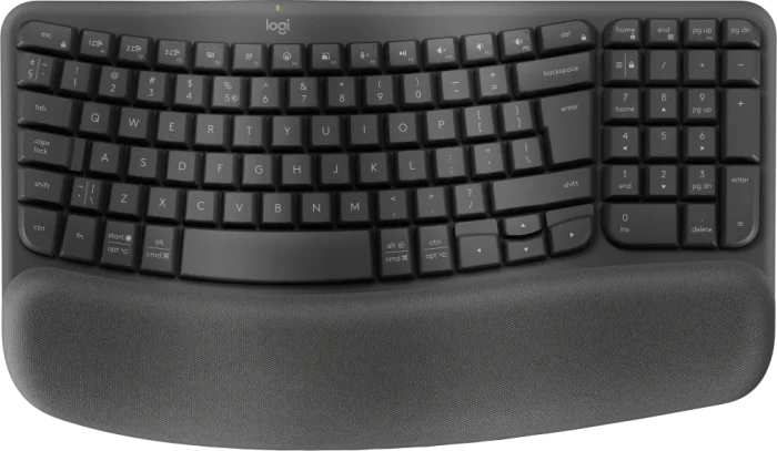 920-012304 - LOGI Wave Keys Wireless Ergonomic Keyboard - Logitech Wave Keys, Full-size (100%), RF Wireless + Bluetooth, Membrane, QWERTY, Graphite
