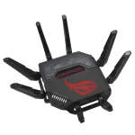 ASUS ROUTER/Gaming/WiFi7/1032+2882+5764Mbps/2.4GHz3x3/5GHz2x2/6GHz2x2/1xWAN(10G)/1xWAN(2.5G)/3xLAN/1xUSB/AiMesh/AiProtection/VPN - ASUS ROG Rapture GT-BE98, Wi-Fi 7 (802.11be), Quad-band (2.4 GHz / 5 GHz-1 / 5 GHz-2 / 6 GHz), Ethernet LAN, Black, Tabletop router