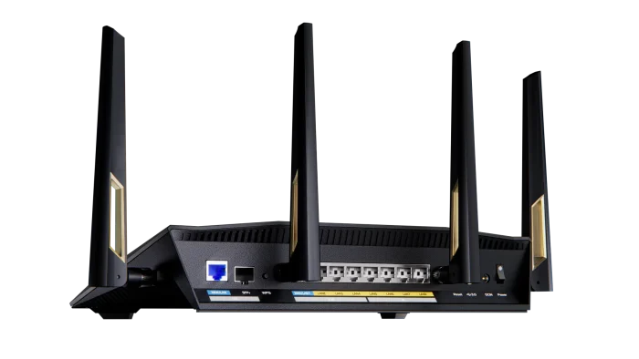 ASUS ROUTER/Expert/Wi-Fi 7/1376+5764 Mbps/2.4GHz 4x4/5GHz 4x4/2xWAN/9xLAN/AiMesh/AiProtection/ - ASUS RT-BE88U, Wi-Fi 7 (802.11be), Dual-band (2.4 GHz / 5 GHz), Ethernet LAN, Black, Grey, Tabletop router