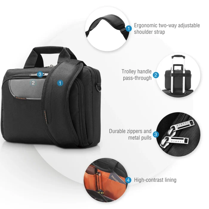 EVERKI EKB407NCH11 ADVANCE 11.6'' NETBOOK/ULTRABOOK BRIEFCASE - Everki Advance, Messenger case, Universal, iPad, 29.5 cm (11.6"), 950 g, Black