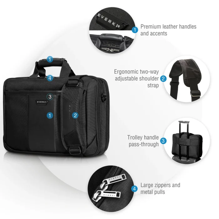 EVERKI EKB427BK17 VERSA 17.3'' LAPTOP BRIEFCASE BAG - Everki EKB427BK17, Briefcase, 43.9 cm (17.3"), Shoulder strap, 2.48 kg