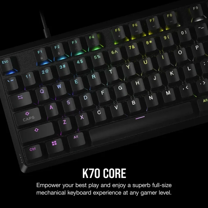 Corsair K70 CORE RGB Mechanical Gaming Keyboard - CORSAIR Red Linear Switches - Corsair K70, Full-size (100%), USB, Mechanical, Black