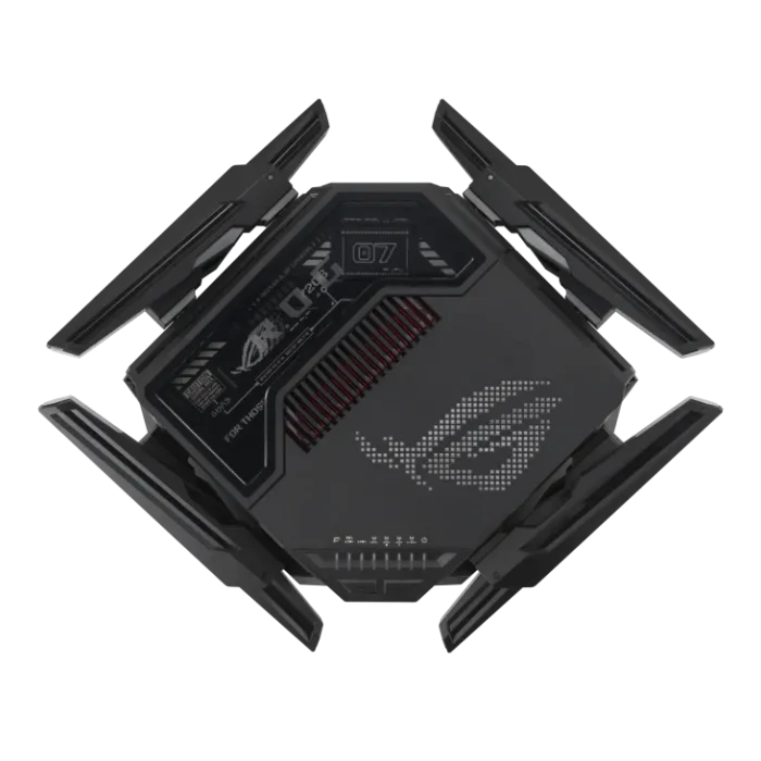 ASUS ROUTER/Gaming/WiFi7/1032+2882+5764Mbps/2.4GHz3x3/5GHz2x2/6GHz2x2/1xWAN(10G)/1xWAN(2.5G)/3xLAN/1xUSB/AiMesh/AiProtection/VPN - ASUS ROG Rapture GT-BE98, Wi-Fi 7 (802.11be), Quad-band (2.4 GHz / 5 GHz-1 / 5 GHz-2 / 6 GHz), Ethernet LAN, Black, Tabletop router