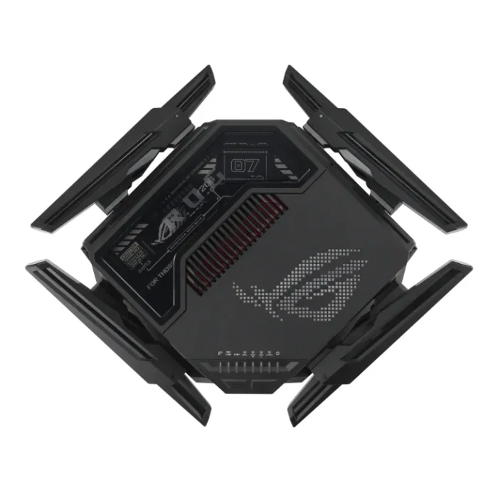 ASUS ROUTER/Gaming/WiFi7/1032+2882+5764Mbps/2.4GHz3x3/5GHz2x2/6GHz2x2/1xWAN(10G)/1xWAN(2.5G)/3xLAN/1xUSB/AiMesh/AiProtection/VPN - ASUS ROG Rapture GT-BE98, Wi-Fi 7 (802.11be), Quad-band (2.4 GHz / 5 GHz-1 / 5 GHz-2 / 6 GHz), Ethernet LAN, Black, Tabletop router