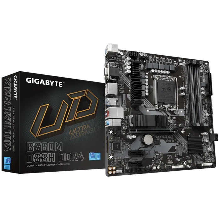 GIGABYTE Motherboard Intel® B760 Chipset for LGA 1700; 4x DDR5; 2x M2; VGA/HDMI/DP x2; mATX. - GIGABYTE Intel® B760 Chipset for 12th/13th Gen LGA 1700; 4x DDR5; 2x M2; VGA/HDMI/DP x2; mATX.