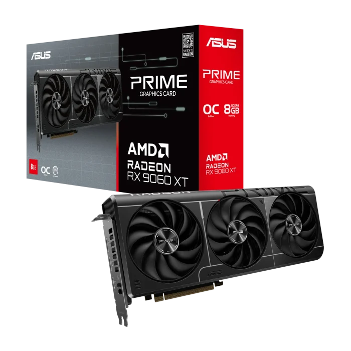 ASUS Graphics Card/AMD/PCIe5/8GB GDDR6/OC mode:up to 3330 MHz (Boost Clock)/Default mode:up to 3310 MHz(Boost)1xHDMI/2xDP/550W - ASUS Prime -RX9060XT-O8G, Radeon RX 9060 XT, 8 GB, GDDR6, 128 bit, 7680 x 4320 pixels, PCI Express 5.0