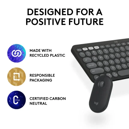 Pebble 2 Combo - TONAL GRAPHITE - US INT'L - 2.4GHZ/BT - N/A - Logitech 920-012239, Wireless, RF Wireless + Bluetooth, Scissor key switch, QWERTY, Graphite, Mouse included