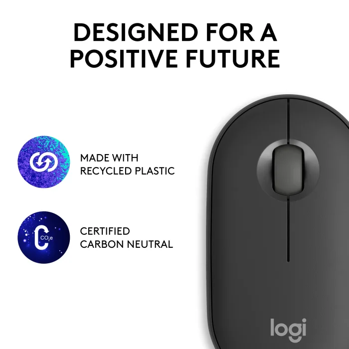 LOGI Pebble Mouse 2 M350s - TONAL GRAPHITE - BT - Logitech 910-007015, Ambidextrous, Optical, RF Wireless + Bluetooth, 4000 DPI, Graphite