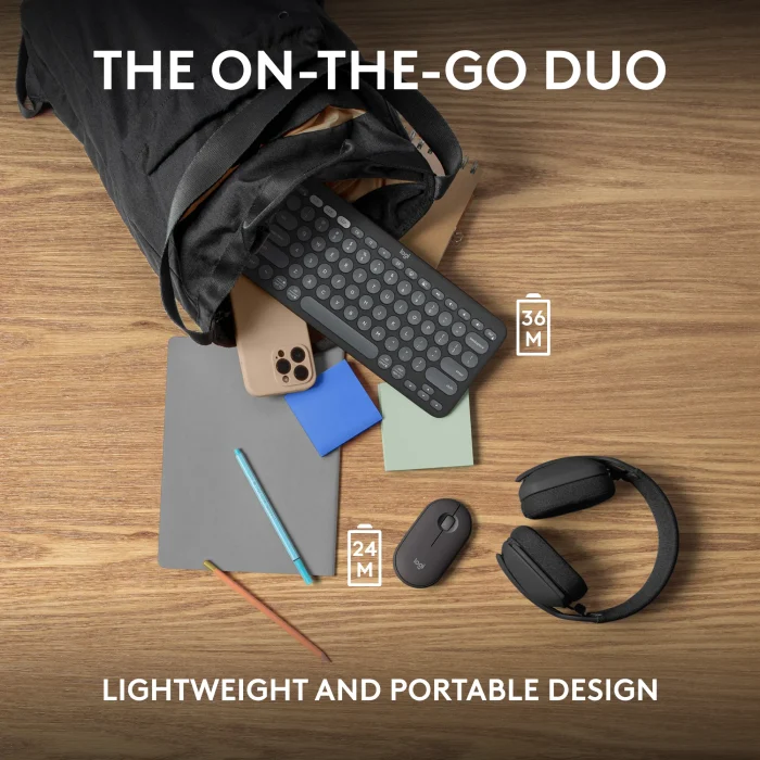 Pebble 2 Combo - TONAL GRAPHITE - US INT'L - 2.4GHZ/BT - N/A - Logitech 920-012239, Wireless, RF Wireless + Bluetooth, Scissor key switch, QWERTY, Graphite, Mouse included