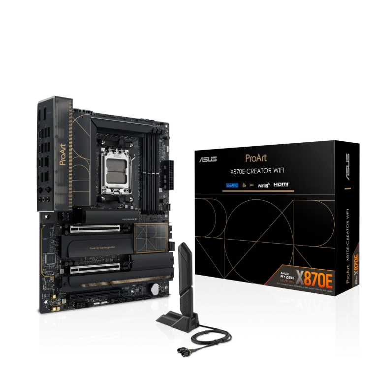 ASUS Motherboard/AM5/4xDIMM/Max.192GB/DDR5/2xTYPE-C/ 1xHDMI/2xPCIe5x16/2xPCIe4x1/5xM.2/4xSATA/WIFI 7/RAID. - ASUS ProArt X870E-CREATOR WIFI, AMD, Socket AM5, Socket AM5, DDR5-SDRAM, 192 GB, DIMM