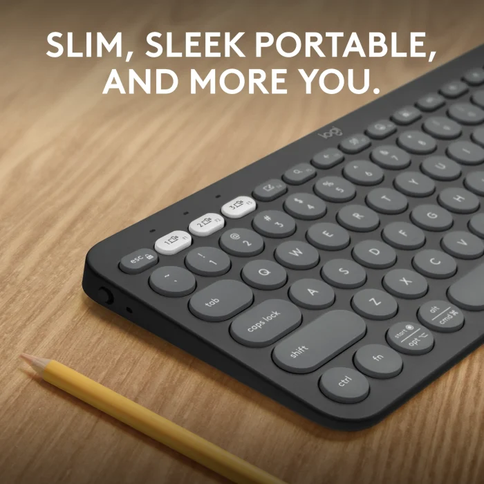 LOGI Pebble Keys 2 K380s - TONAL GRAPHITE - US INT'L - BT - Logitech Pebble Keys 2 K380s, Mini, Wireless, RF Wireless + Bluetooth, Scissor key switch, QWERTY, Graphite