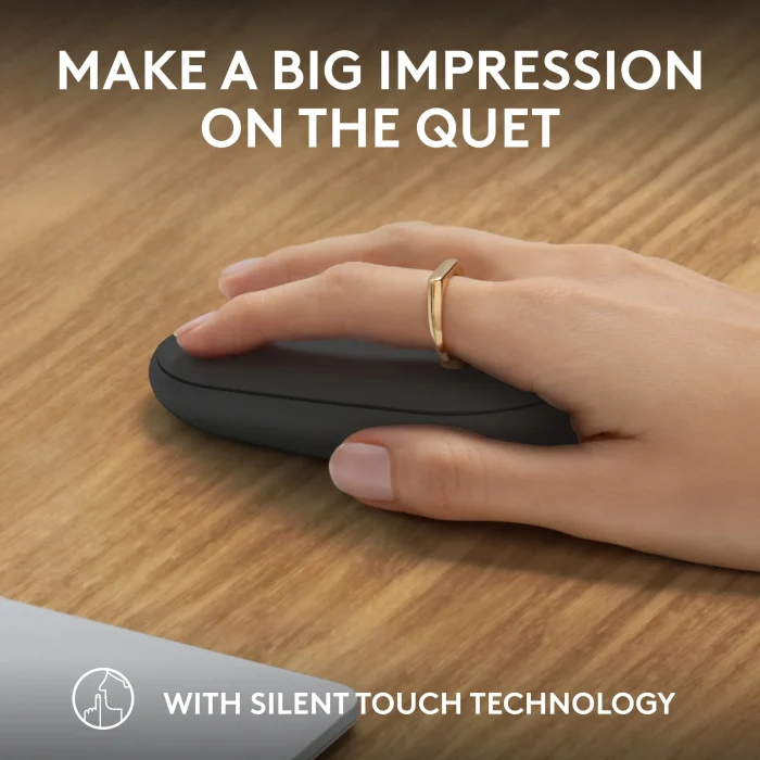LOGI Pebble Mouse 2 M350s - TONAL GRAPHITE - BT - Logitech 910-007015, Ambidextrous, Optical, RF Wireless + Bluetooth, 4000 DPI, Graphite