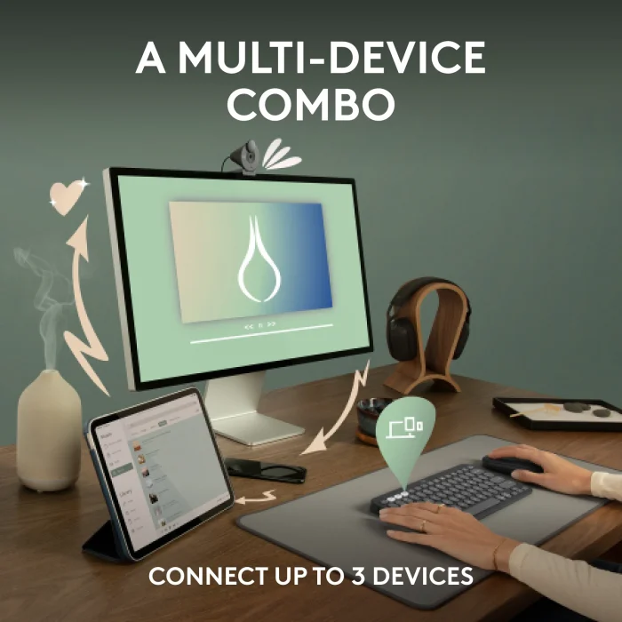 Pebble 2 Combo - TONAL GRAPHITE - US INT'L - 2.4GHZ/BT - N/A - Logitech 920-012239, Wireless, RF Wireless + Bluetooth, Scissor key switch, QWERTY, Graphite, Mouse included