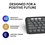 LOGI Pebble Keys 2 K380s - TONAL GRAPHITE - US INT'L - BT - Logitech Pebble Keys 2 K380s, Mini, Wireless, RF Wireless + Bluetooth, Scissor key switch, QWERTY, Graphite