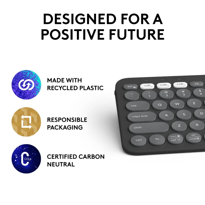 LOGI Pebble Keys 2 K380s - TONAL GRAPHITE - US INT'L - BT - Logitech Pebble Keys 2 K380s, Mini, Wireless, RF Wireless + Bluetooth, Scissor key switch, QWERTY, Graphite
