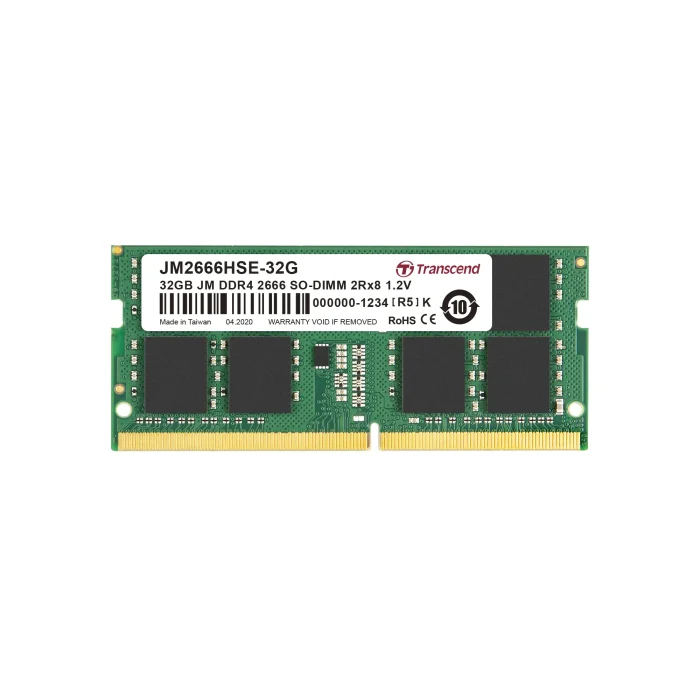 TRANSCEND 32GB JET MEMORY DDR4 2666MHZ NOTEBOOK SO-DIMM 2RX8 2GX8 CL19 - Transcend JetRam DDR4-2666 SO-DIMM 32GB, 32 GB, 2 x 8 GB, DDR4, 2666 MHz, 260-pin SO-DIMM