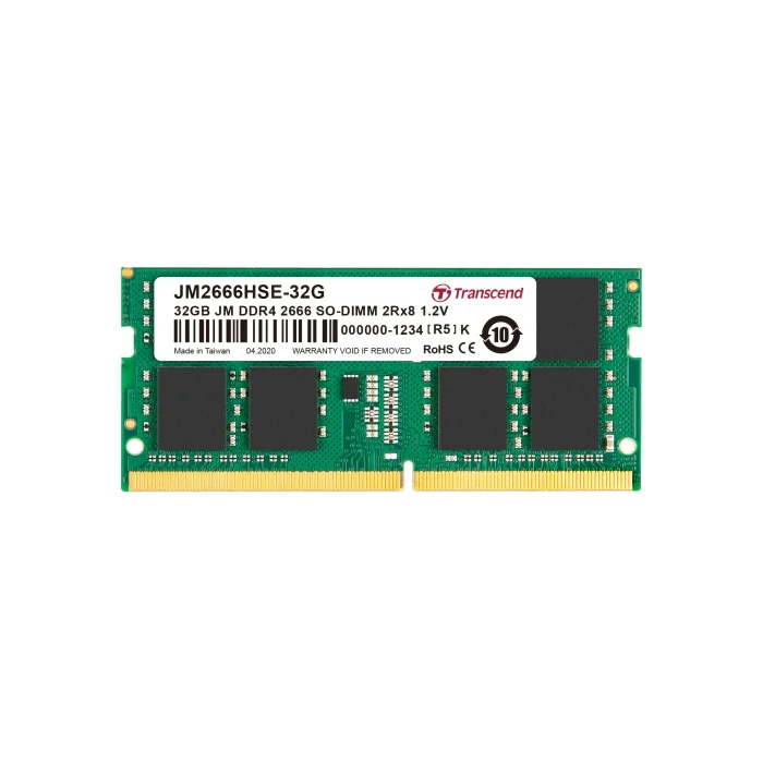 TRANSCEND 32GB JET MEMORY DDR4 2666MHZ NOTEBOOK SO-DIMM 2RX8 2GX8 CL19 - Transcend JetRam DDR4-2666 SO-DIMM 32GB, 32 GB, 2 x 8 GB, DDR4, 2666 MHz, 260-pin SO-DIMM