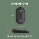 LOGI Pebble Mouse 2 M350s - TONAL GRAPHITE - BT - Logitech 910-007015, Ambidextrous, Optical, RF Wireless + Bluetooth, 4000 DPI, Graphite