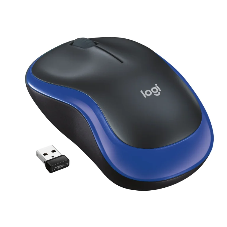 Logitech Wireless Mouse M185 (Black & Blue) Nano USB receiver 3 buttons optical tracking with wheel 10m range 12-month battery l - Logitech M185, Ambidextrous, Optical, RF Wireless, 1000 DPI, Black,Blue