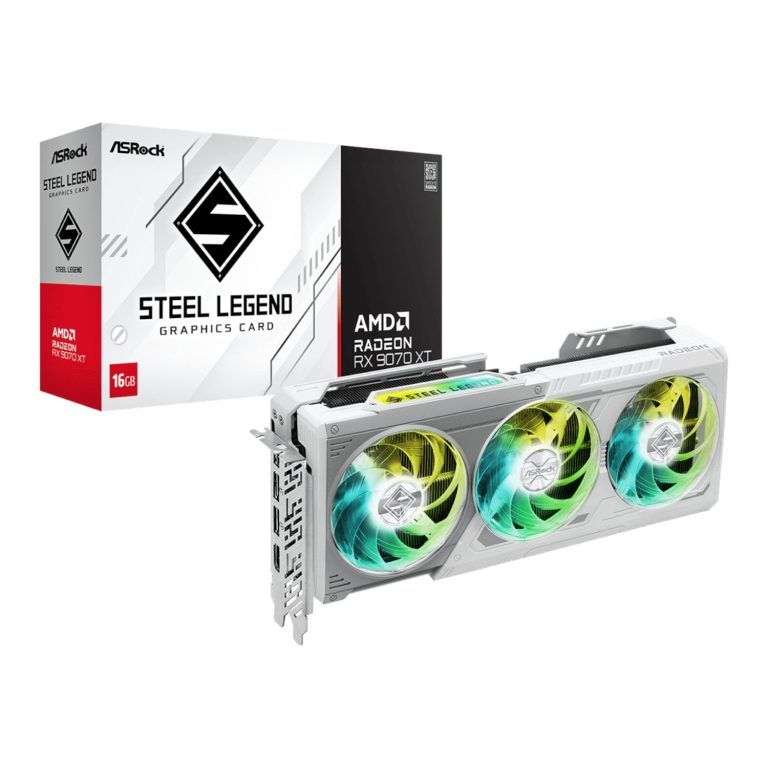 ASRock AMD Radeon RX 9070 XT Steel Legend 16GB Graphics Card White/Silver