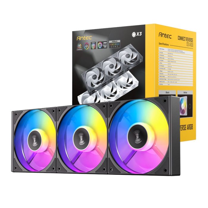 Antec Connect 120 Reverse ARGB PWM Fan 3 Pack - Black Black
