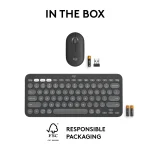 Pebble 2 Combo - TONAL GRAPHITE - US INT'L - 2.4GHZ/BT - N/A - Logitech 920-012239, Wireless, RF Wireless + Bluetooth, Scissor key switch, QWERTY, Graphite, Mouse included