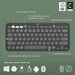 LOGI Pebble Keys 2 K380s - TONAL GRAPHITE - US INT'L - BT - Logitech Pebble Keys 2 K380s, Mini, Wireless, RF Wireless + Bluetooth, Scissor key switch, QWERTY, Graphite