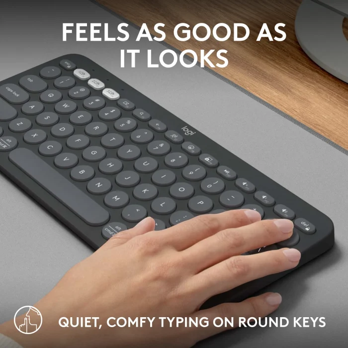 LOGI Pebble Keys 2 K380s - TONAL GRAPHITE - US INT'L - BT - Logitech Pebble Keys 2 K380s, Mini, Wireless, RF Wireless + Bluetooth, Scissor key switch, QWERTY, Graphite