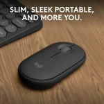 LOGI Pebble Mouse 2 M350s - TONAL GRAPHITE - BT - Logitech 910-007015, Ambidextrous, Optical, RF Wireless + Bluetooth, 4000 DPI, Graphite