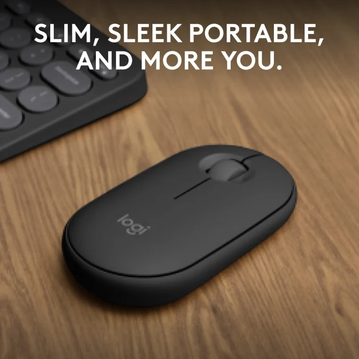 LOGI Pebble Mouse 2 M350s - TONAL GRAPHITE - BT - Logitech 910-007015, Ambidextrous, Optical, RF Wireless + Bluetooth, 4000 DPI, Graphite