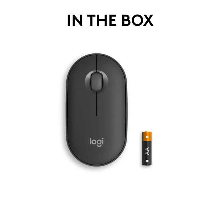 LOGI Pebble Mouse 2 M350s - TONAL GRAPHITE - BT - Logitech 910-007015, Ambidextrous, Optical, RF Wireless + Bluetooth, 4000 DPI, Graphite