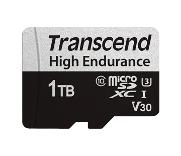 TRANSCEND 350V 1TB HIGH ENDURANCE MICRO SD UHS-I U3 V30 CLASS10 - READ 100 MB/S - WRITE 60MB/S - WITH SD ADPTOR - Transcend USD350V, 1 TB, MicroSDHC, Class 10, NAND, 100 MB/s, 85 MB/s