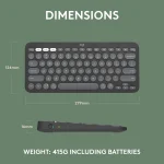LOGI Pebble Keys 2 K380s - TONAL GRAPHITE - US INT'L - BT - Logitech Pebble Keys 2 K380s, Mini, Wireless, RF Wireless + Bluetooth, Scissor key switch, QWERTY, Graphite